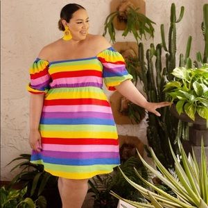 NWT Eloquii Sz 28 rainbow off the shoulder dress